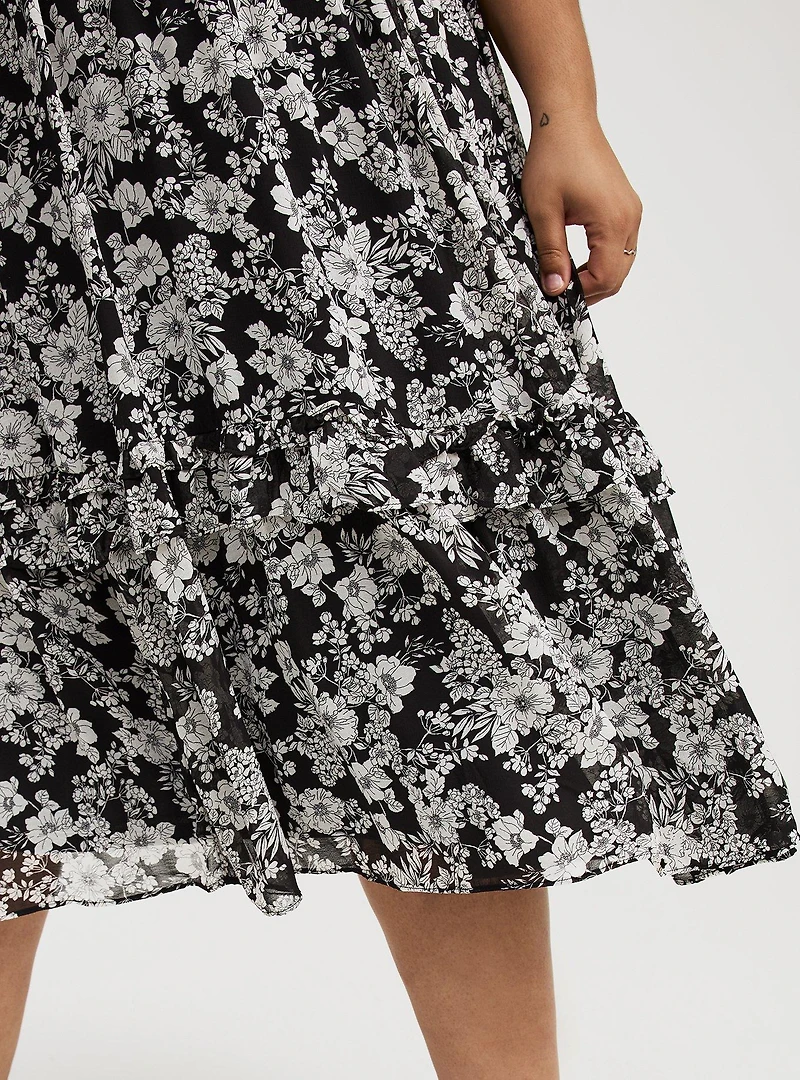 Midi V-Neck Ruffle Dress