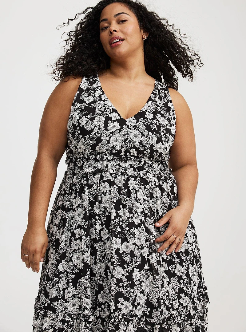 Midi V-Neck Ruffle Dress