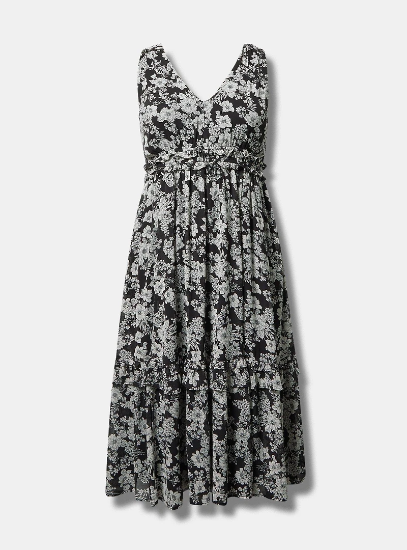 Midi V-Neck Ruffle Dress