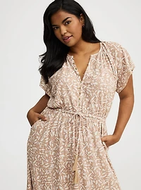 Crinkle Gauze Button-Front Maxi Dress
