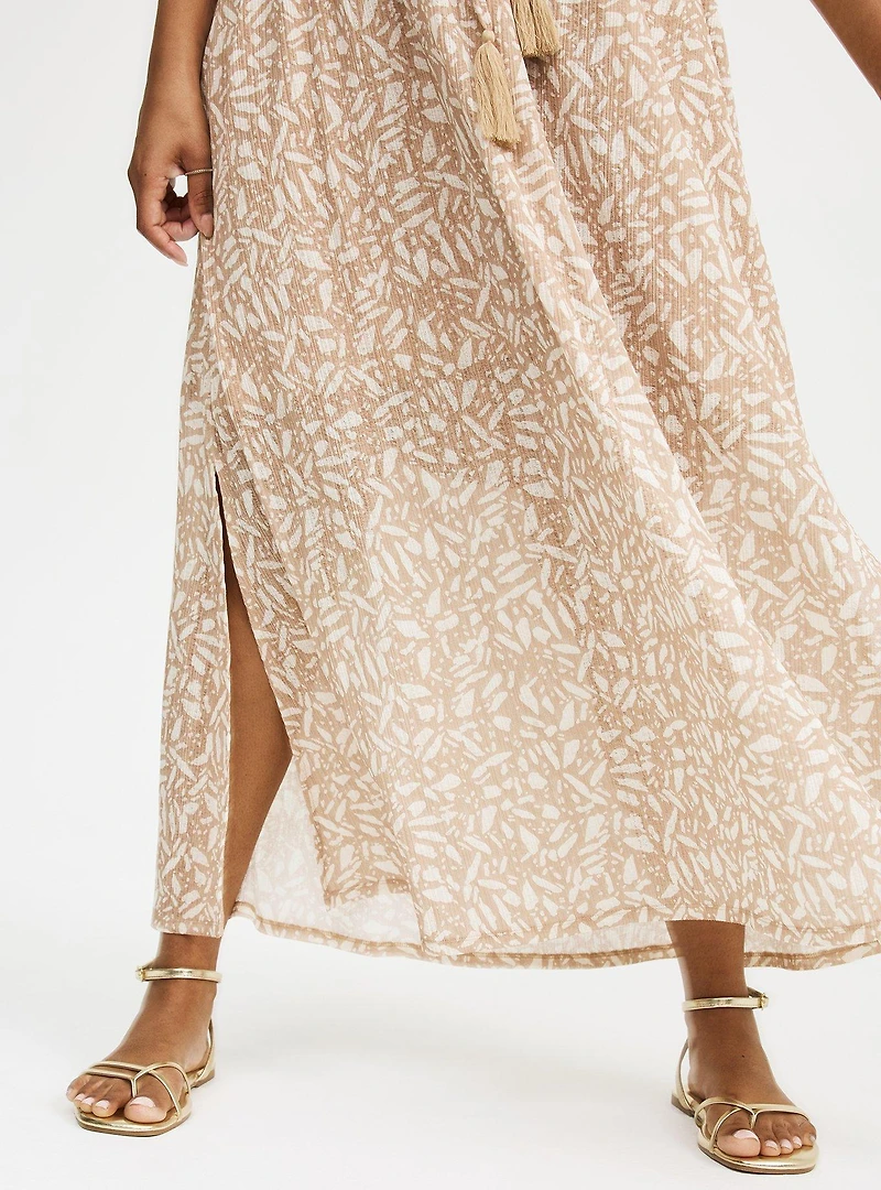 Crinkle Gauze Button-Front Maxi Dress