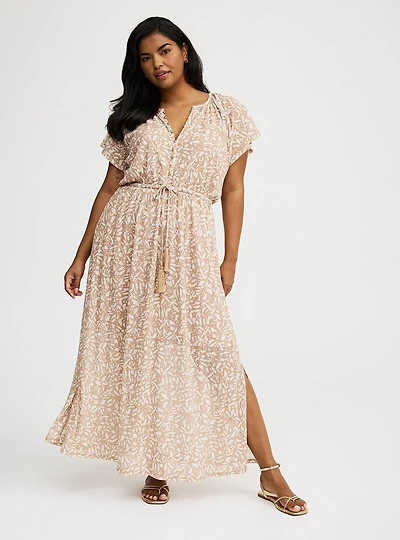 Crinkle Gauze Button-Front Maxi Dress