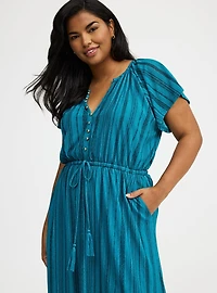 Crinkle Gauze Button-Front Maxi Dress