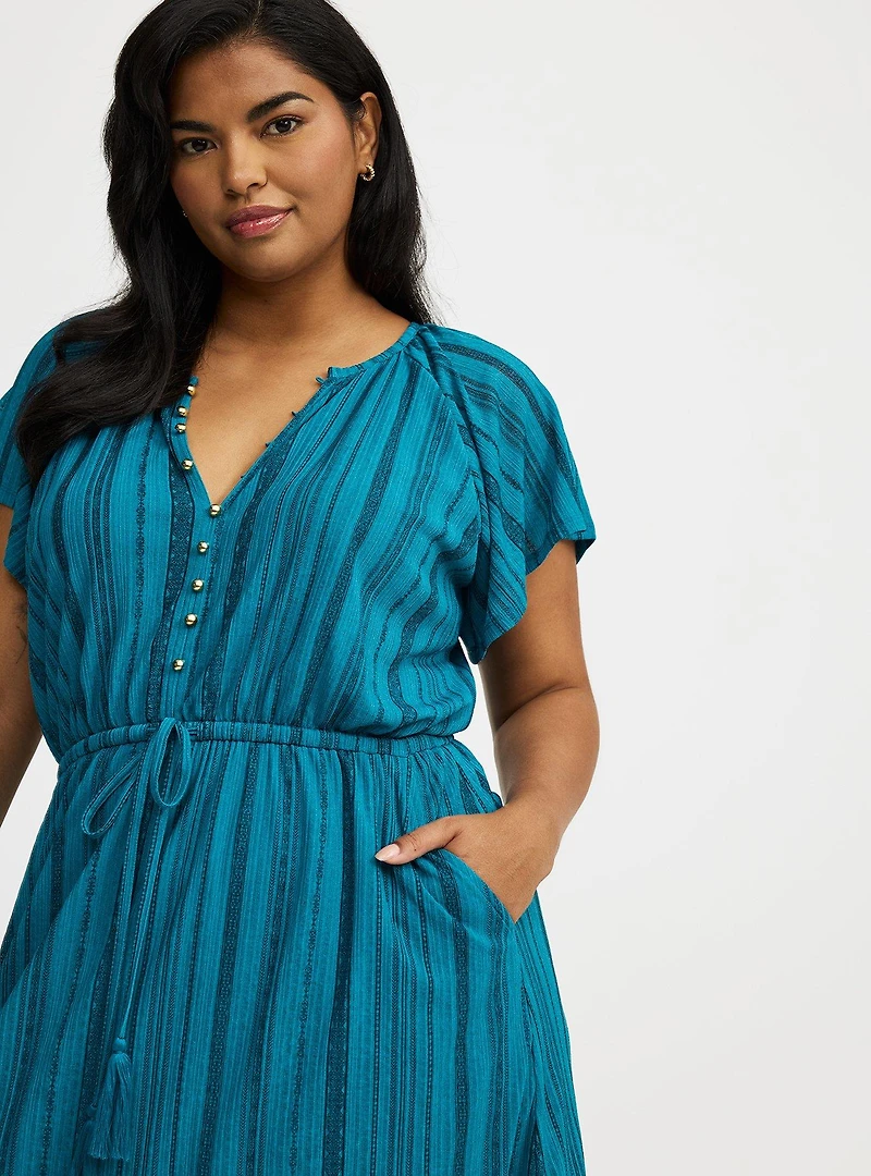 Crinkle Gauze Button-Front Maxi Dress