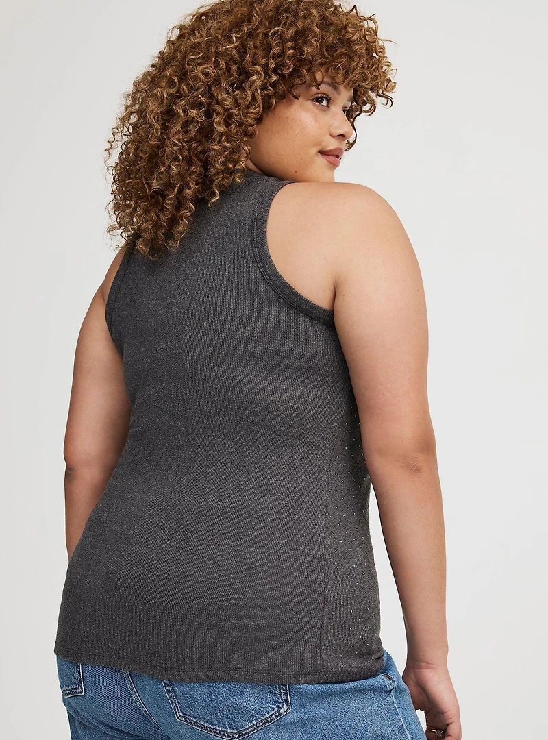 Rhinestone High-Neck Rib Tank