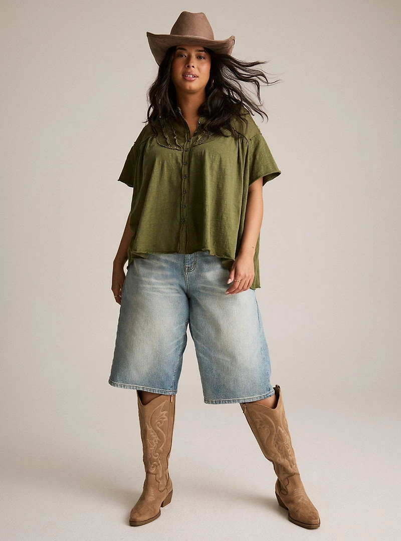 Festi Raglan Button-Up Top