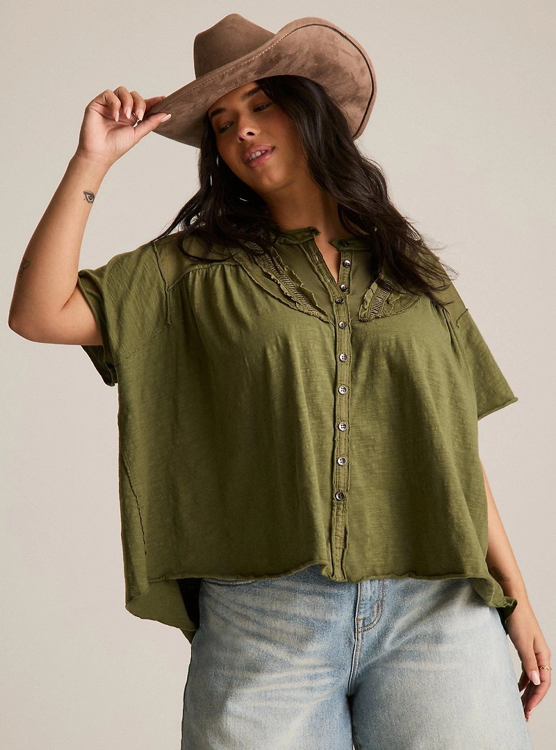 Festi Raglan Button-Up Top