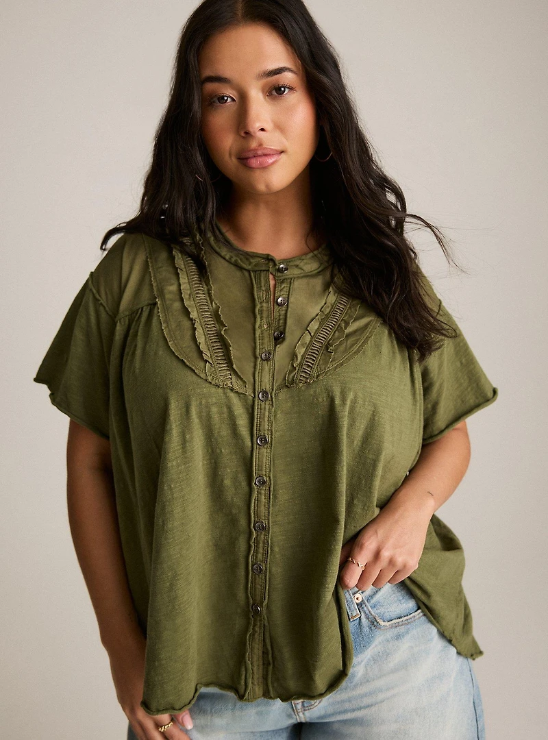 Festi Raglan Button-Up Top