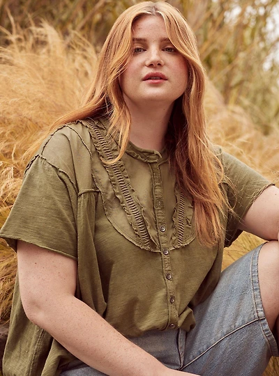 Festi Raglan Button-Up Top