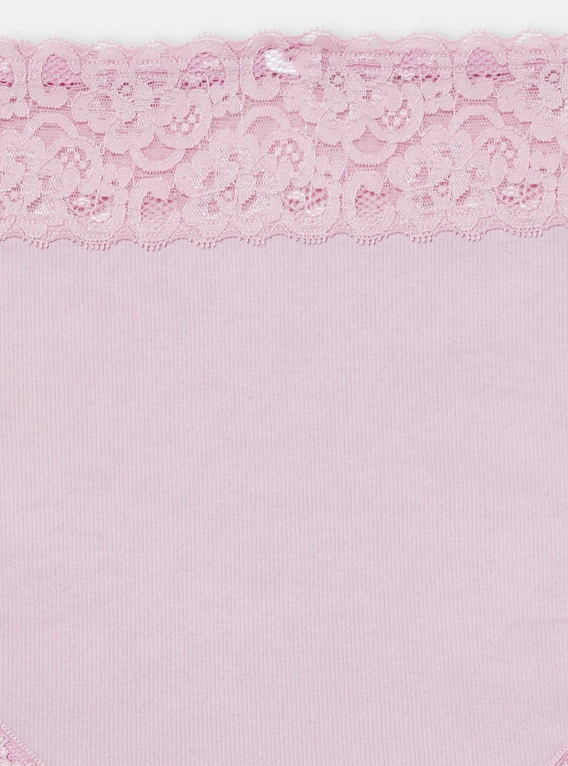 COTTON RIB MID RISE CHEEKY LACE TRIM PANTY