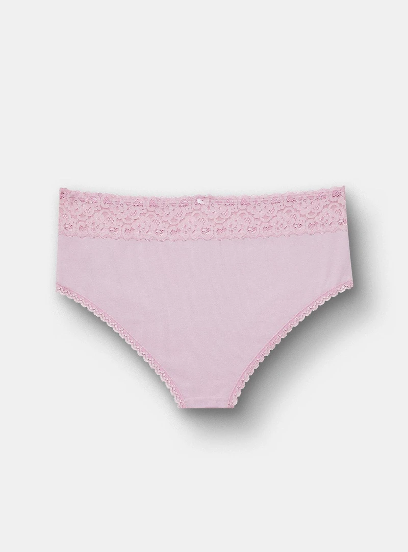 COTTON RIB MID RISE CHEEKY LACE TRIM PANTY