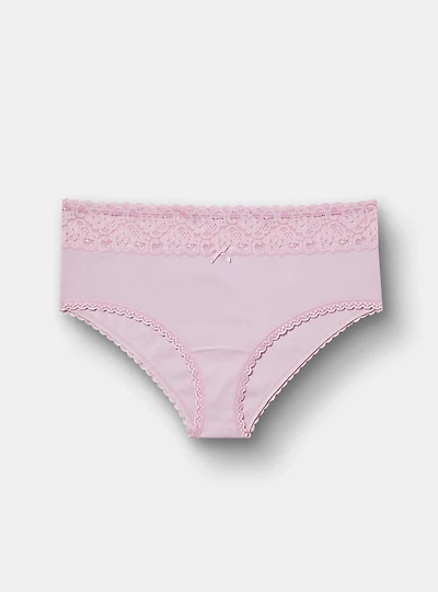 COTTON RIB MID RISE CHEEKY LACE TRIM PANTY