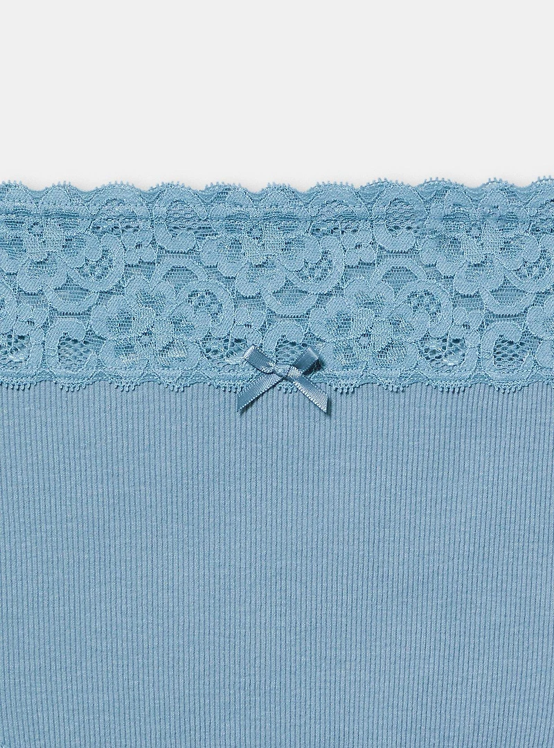 Cotton Rib Mid-Rise Lace Trim Boyshort Panty
