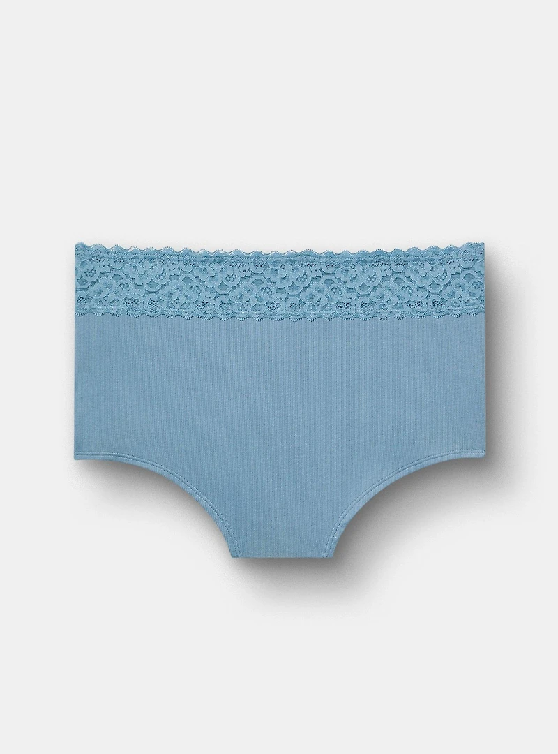 Cotton Rib Mid-Rise Lace Trim Boyshort Panty