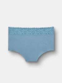 Cotton Rib Mid-Rise Lace Trim Boyshort Panty