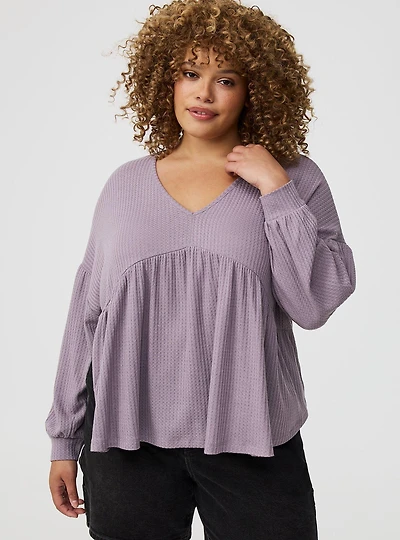 Shirred Long Sleeve Top