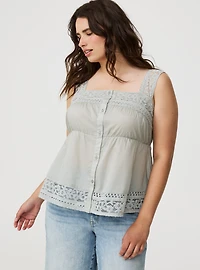Button-Front Lace Inset Cami