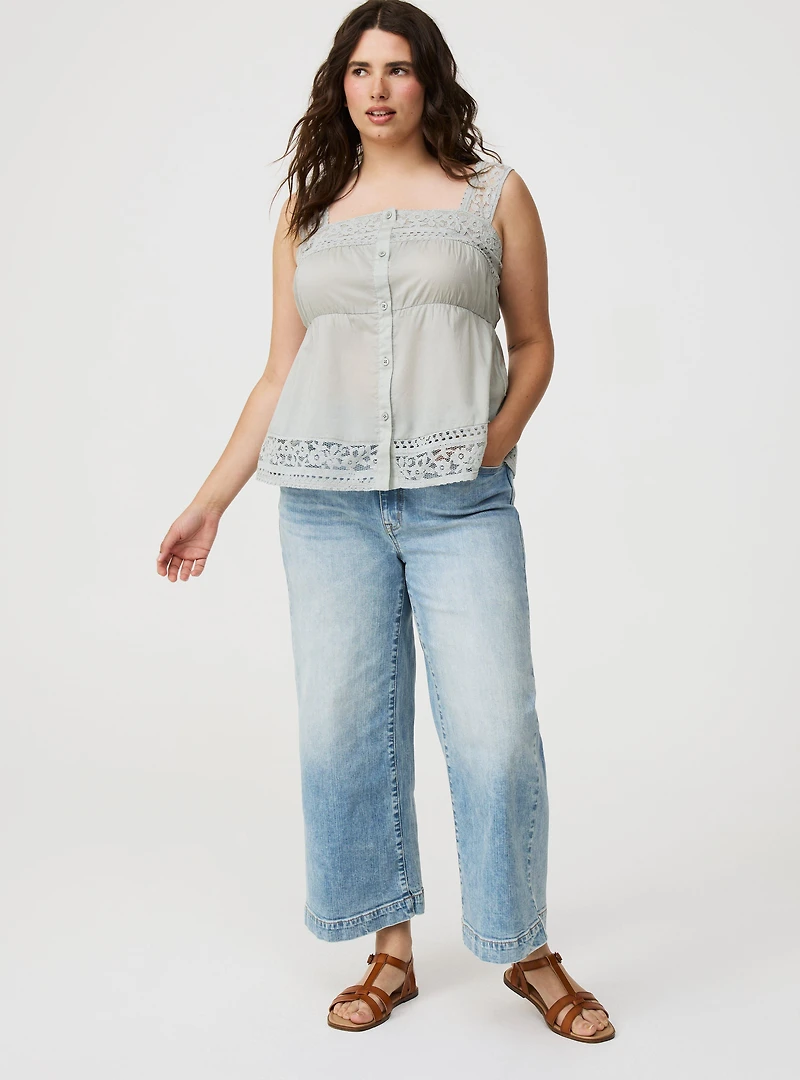 Button-Front Lace Inset Cami