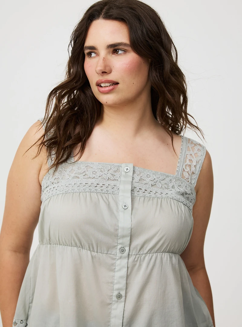 Button-Front Lace Inset Cami
