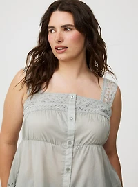 Button-Front Lace Inset Cami