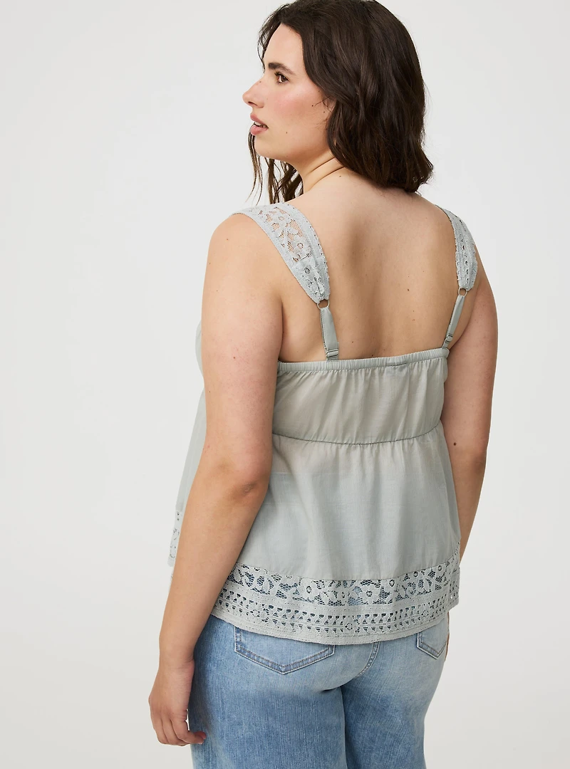 Button-Front Lace Inset Cami