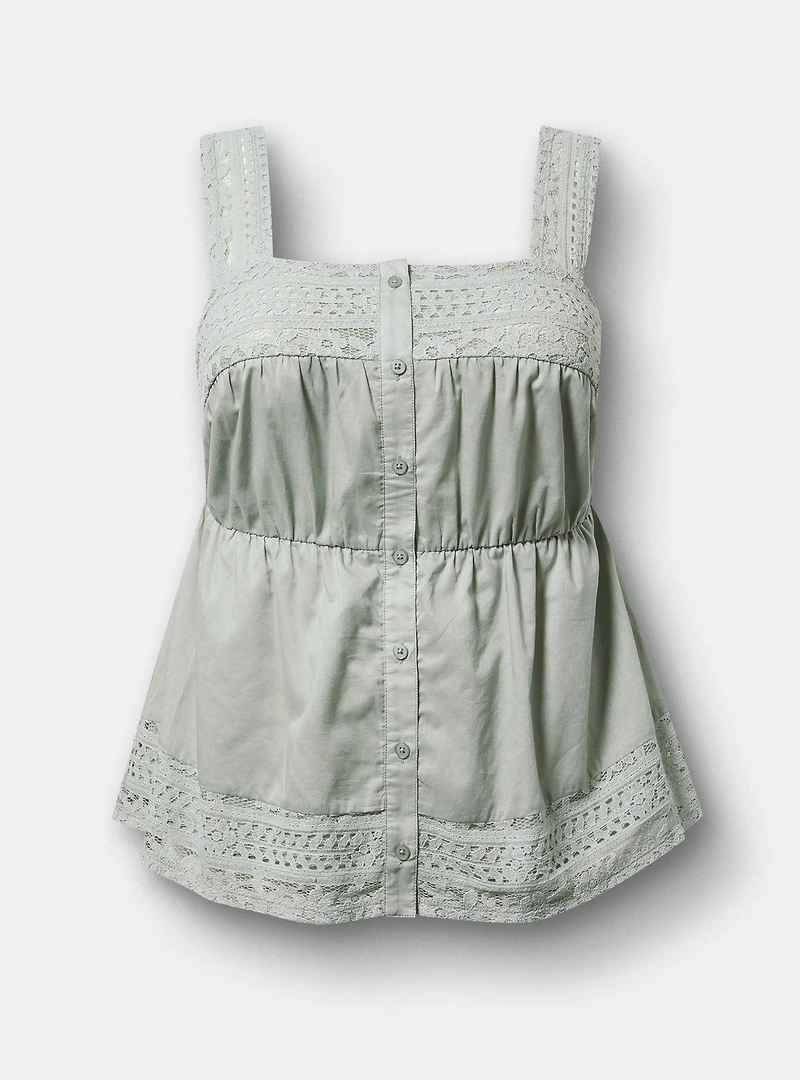 Button-Front Lace Inset Cami