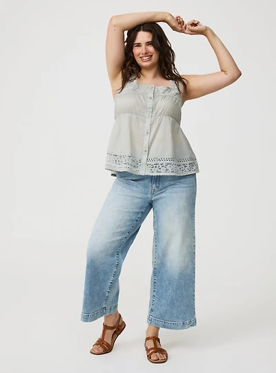 Button-Front Lace Inset Cami
