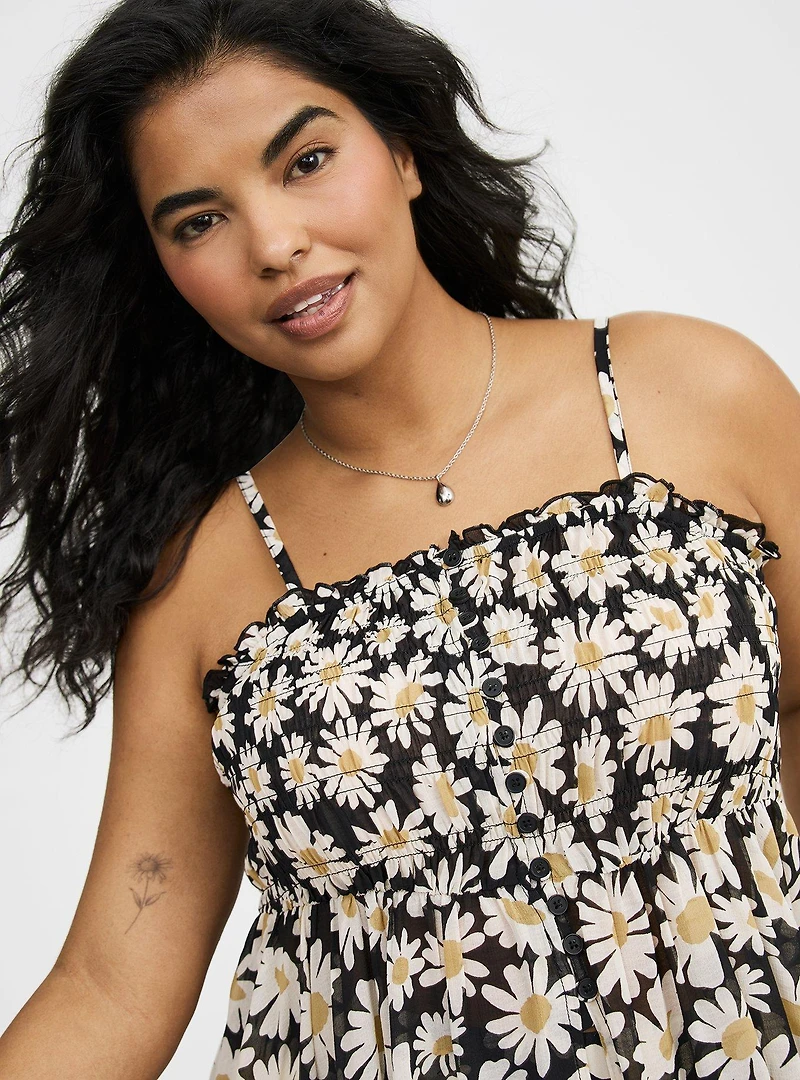 Button-Front Smocked Tunic Cami