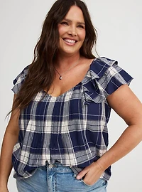 Cotton Flutter-Sleeve Blouse