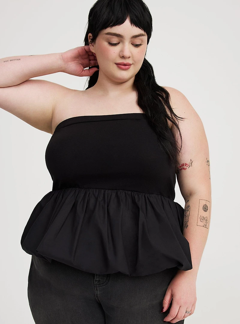 Poplin Bubble-Hem Top