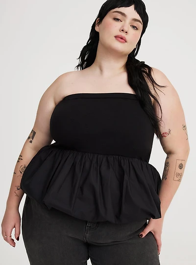 Poplin Bubble-Hem Top