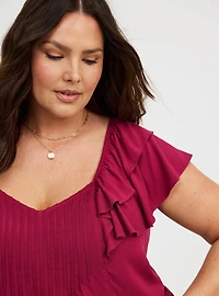 Rayon Slub Flutter-Sleeve Blouse