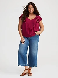 Rayon Slub Flutter-Sleeve Blouse