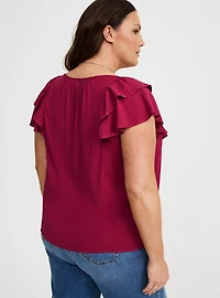 Rayon Slub Flutter-Sleeve Blouse