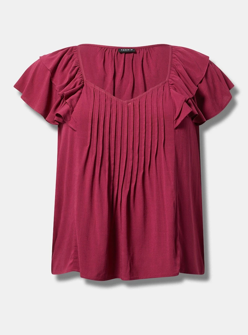 Rayon Slub Flutter-Sleeve Blouse