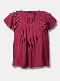 Rayon Slub Flutter-Sleeve Blouse