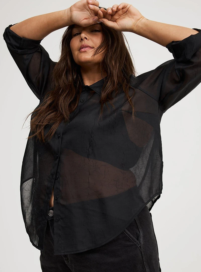 Sheer Button-Up Shirt