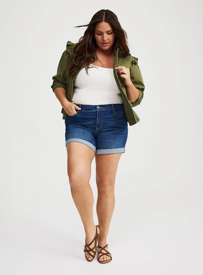 Lightweight Twill Ruffle Utility Jacket