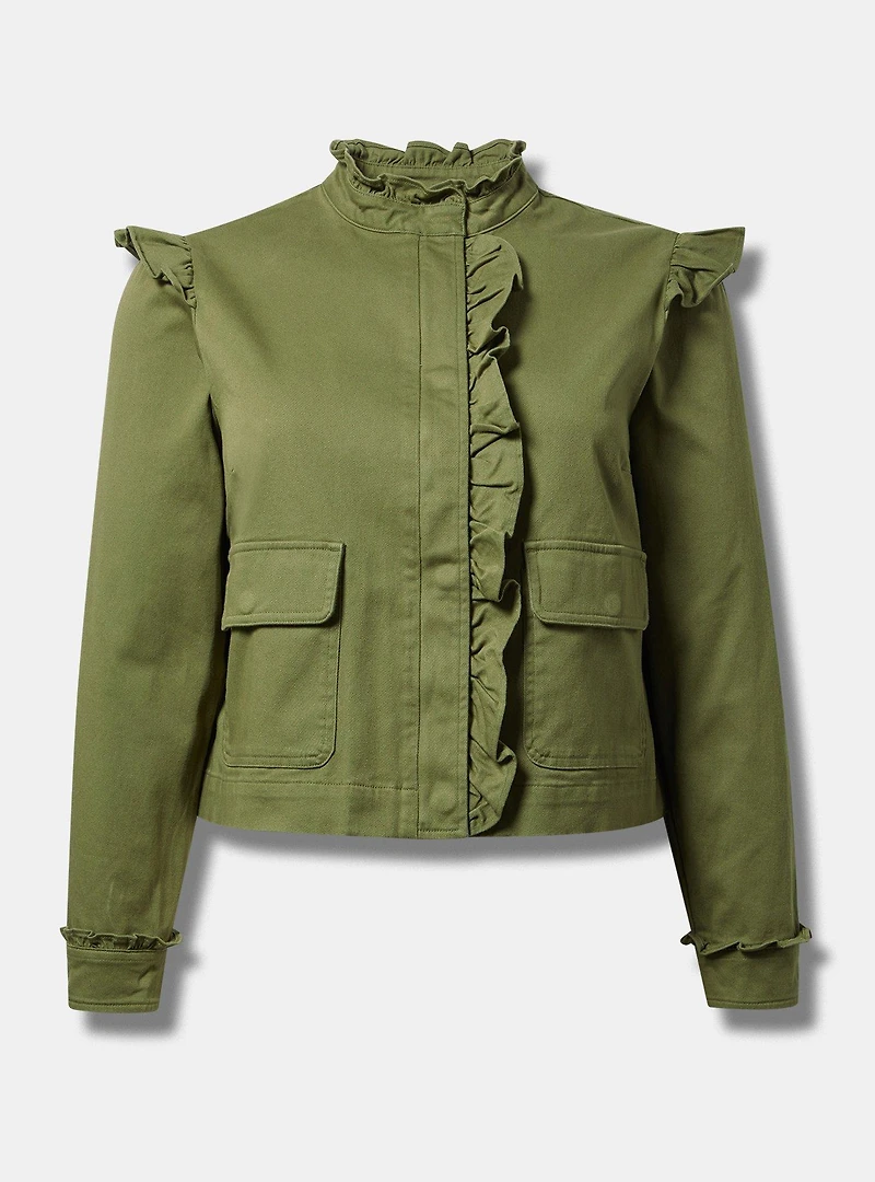 Lightweight Twill Ruffle Utility Jacket