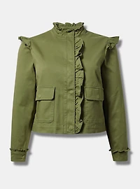 Lightweight Twill Ruffle Utility Jacket