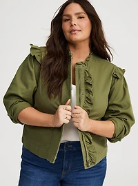 Lightweight Twill Ruffle Utility Jacket