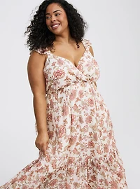 Maxi Ruffle-Sleeve Surplice Dress