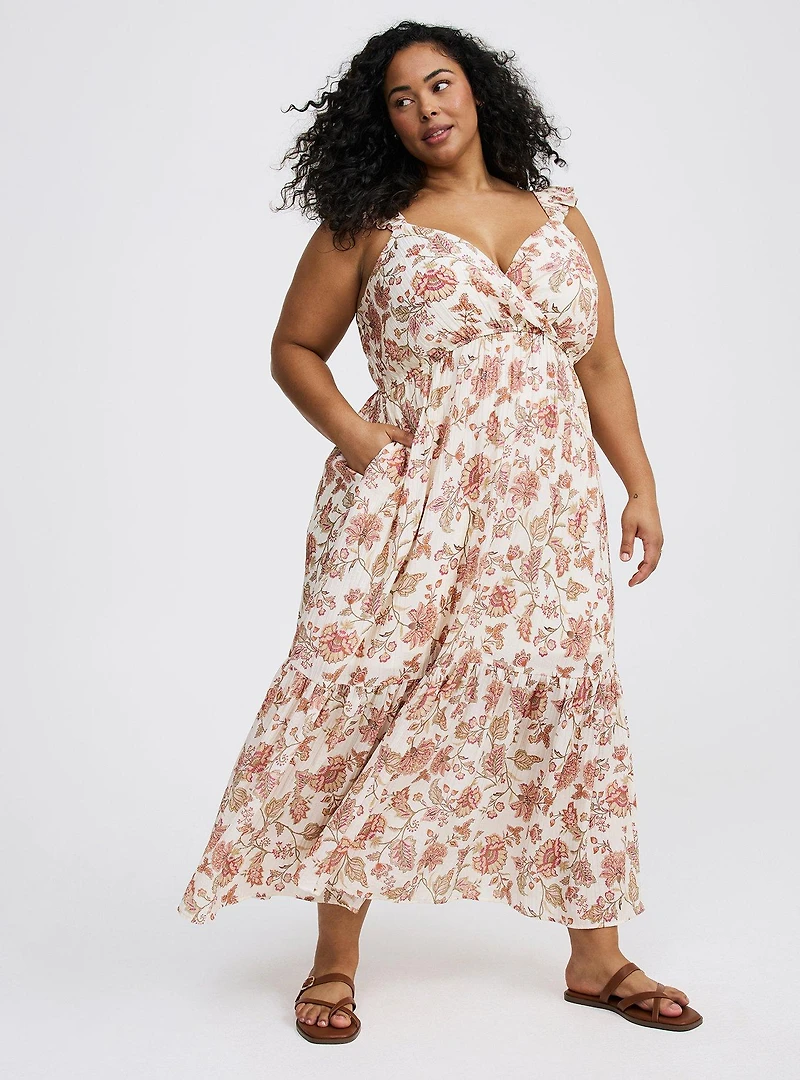 Maxi Ruffle-Sleeve Surplice Dress
