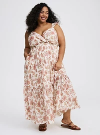 Maxi Ruffle-Sleeve Surplice Dress
