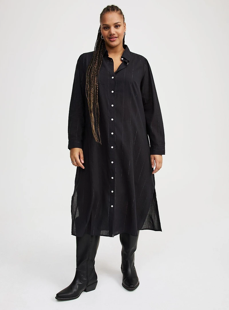 Cotton Lurex Midi Button-Up Dress