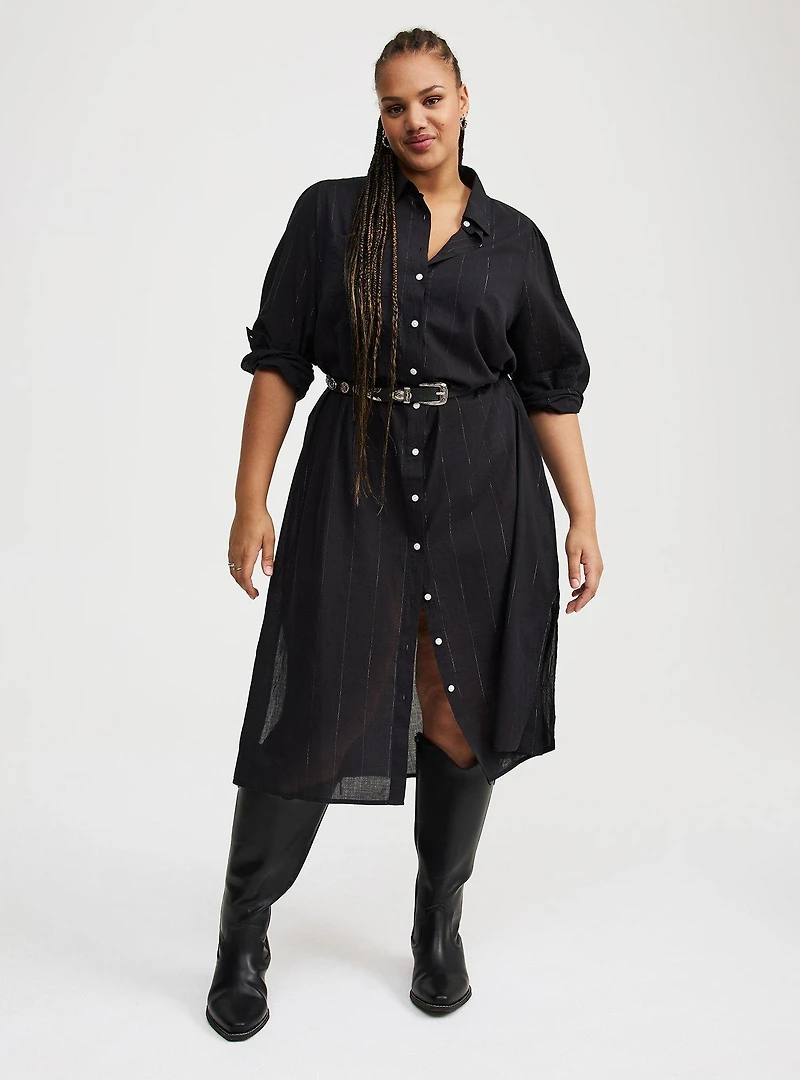 Cotton Lurex Midi Button-Up Dress