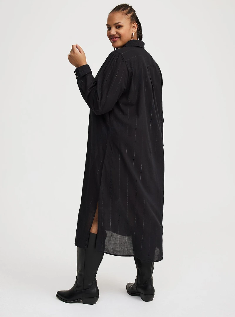 Cotton Lurex Midi Button-Up Dress