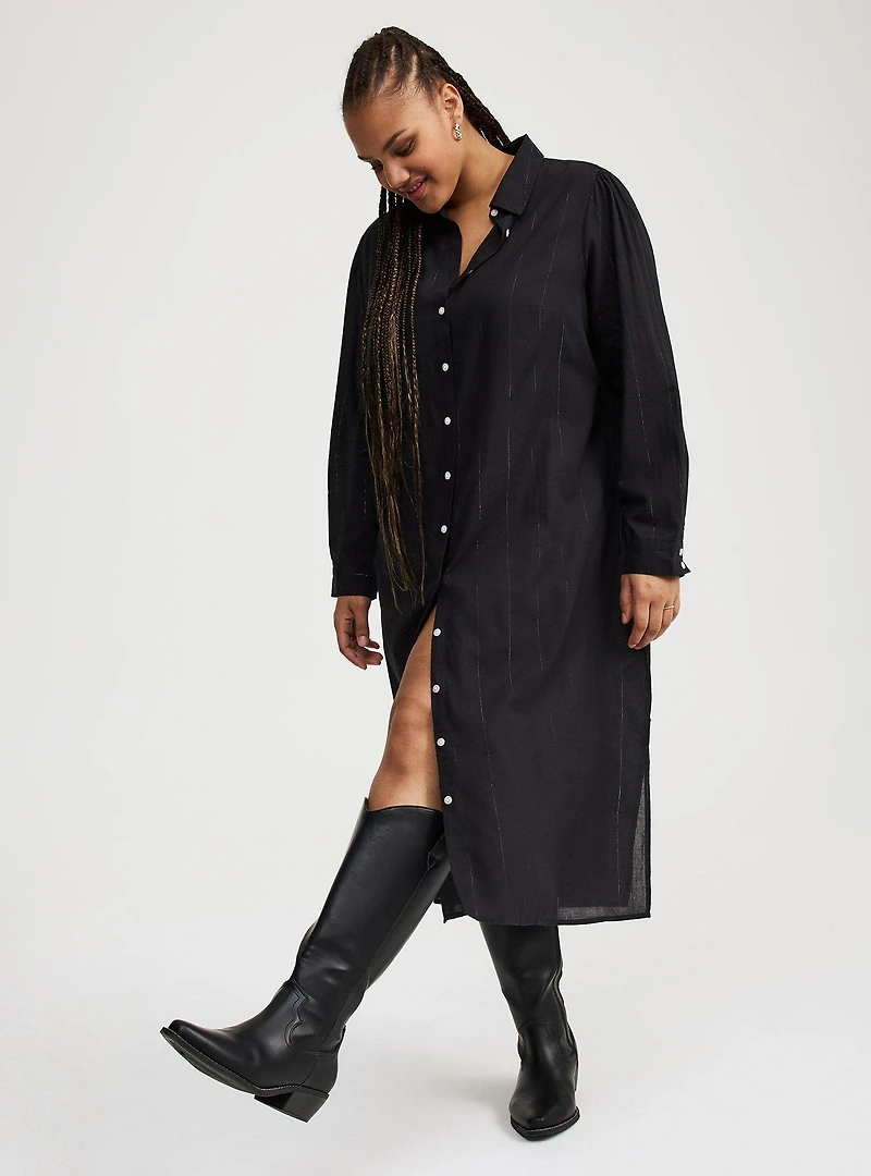 Cotton Lurex Midi Button-Up Dress