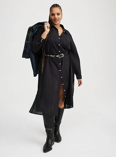 Cotton Lurex Midi Button-Up Dress