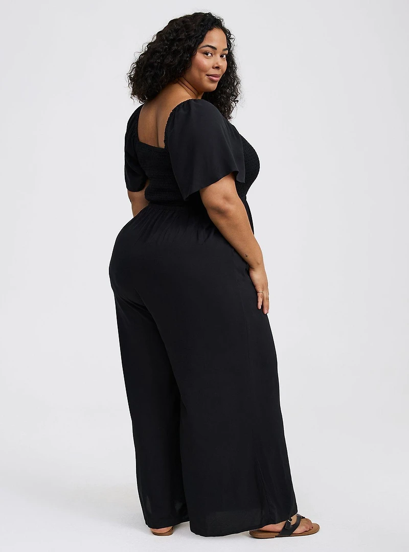 Flutter-Sleeve Smocked Jumpsuit
